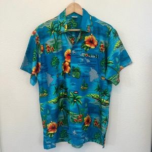 Happy Bay Short Sleeve Hawaiian Shirt Floral Palm Trees